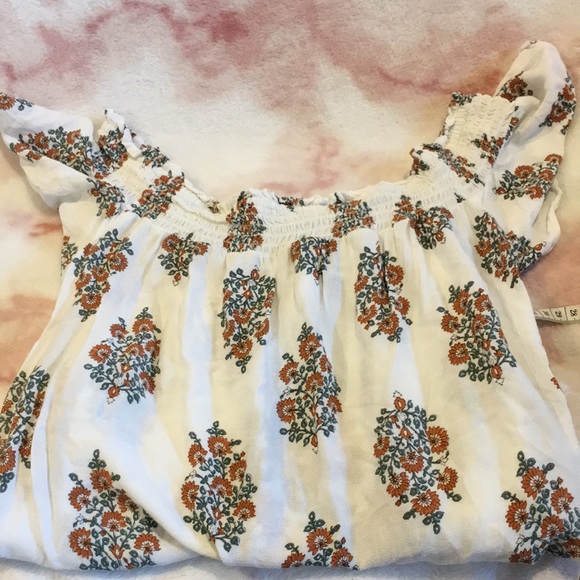 Exhilaration Bohemian Fringe Hem Peasant Blouse Size Medium Short Sleeve Resale - Picture 13 of 16